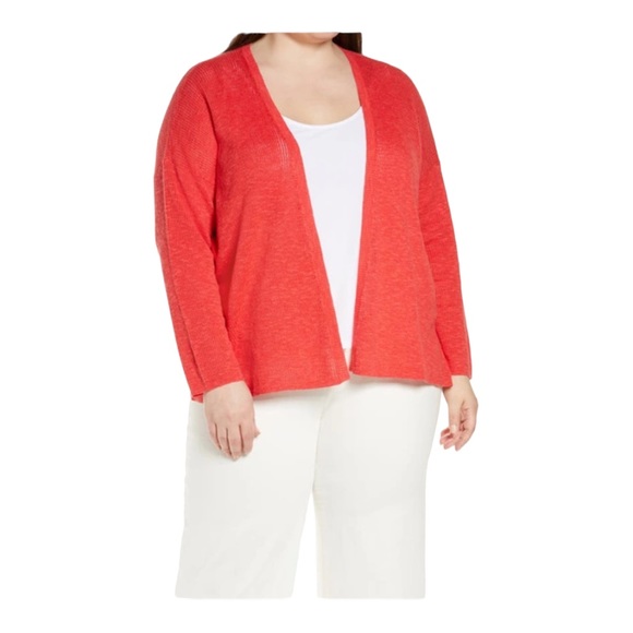 Eileen Fisher Organic Linen Cotton Slub Cardigan Open Front | Size L Petite - Picture 1 of 9